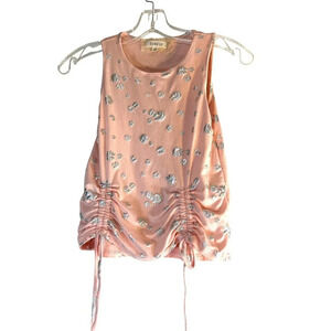between Girls Tank Top Pink/Silver Flowers Cinched Tie Front Size 10